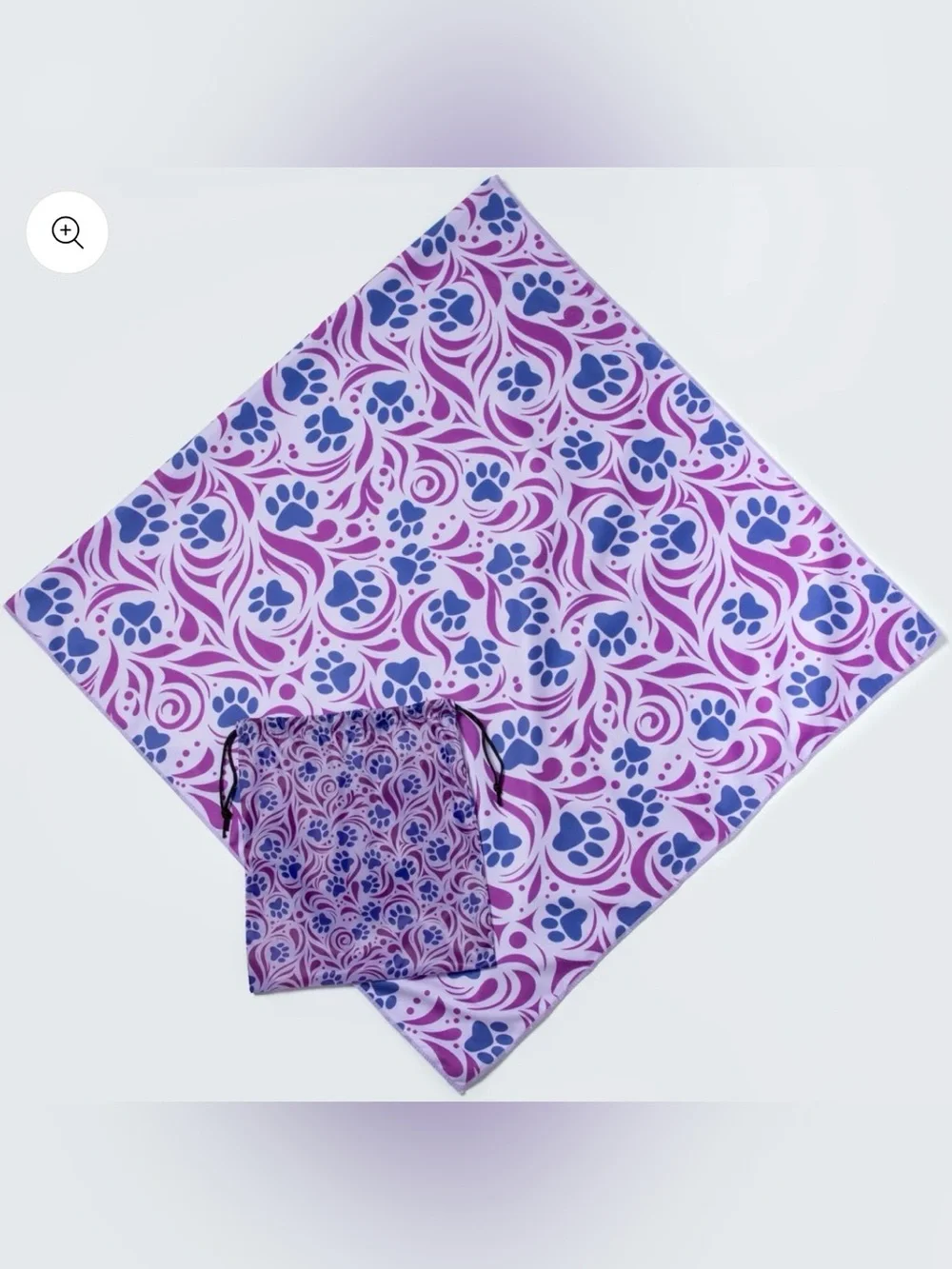 Whimsical Purple Paw Print Microfiber Beach Towel With Drawstring Carry Bag